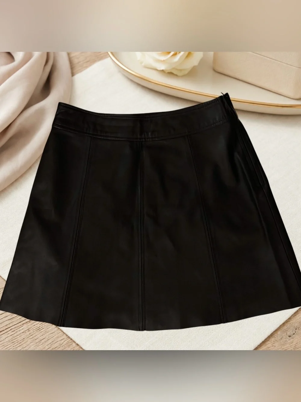 PJK Patterson J. Kincaid Black Lambskin Leather Mini Skirt Mint Condition Sz S